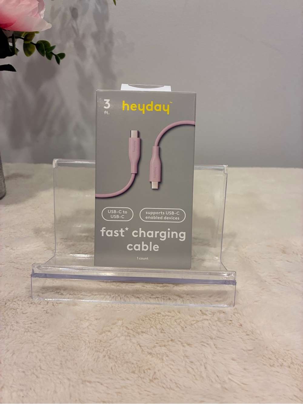 heyday Pink USB-C to USB-C Fast Charging Cable